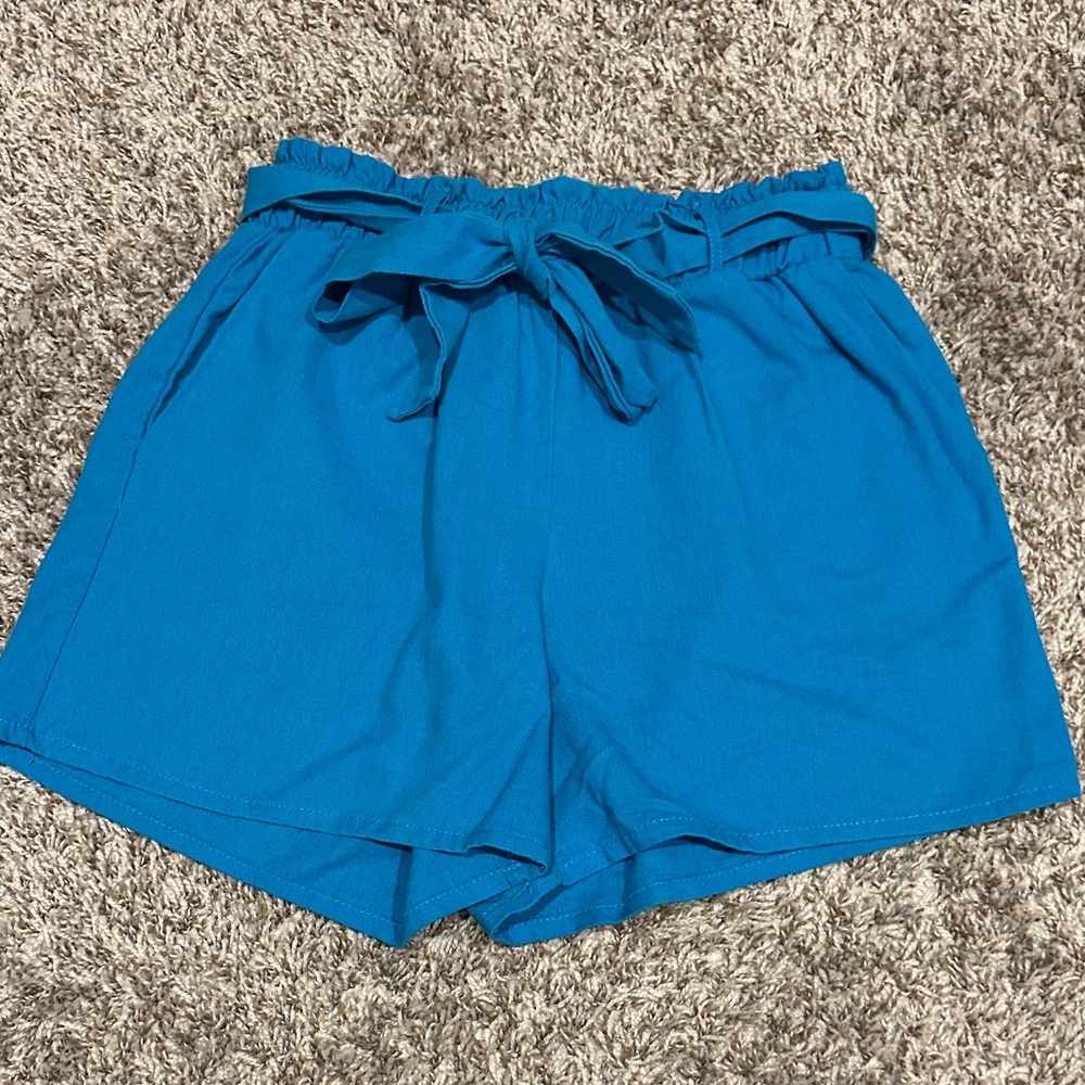 Women's Blue Tie-Waist Shorts